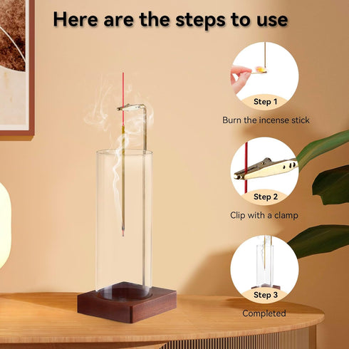 Incense Holder for Sticks, Removable Glass Ash Catcher, Mess-Free Incense Burner for Meditation and Relaxation