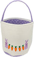 Easter Basket, White Canvas with Bunny and Carrot Design, 9 Inch Diameter,