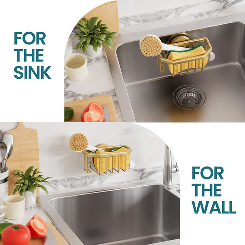 TAILI Sponge Holder for Kitchen Sink with Strong Suction Cup, Rustproof Aluminum Sink Caddy for Sponges, Brushes