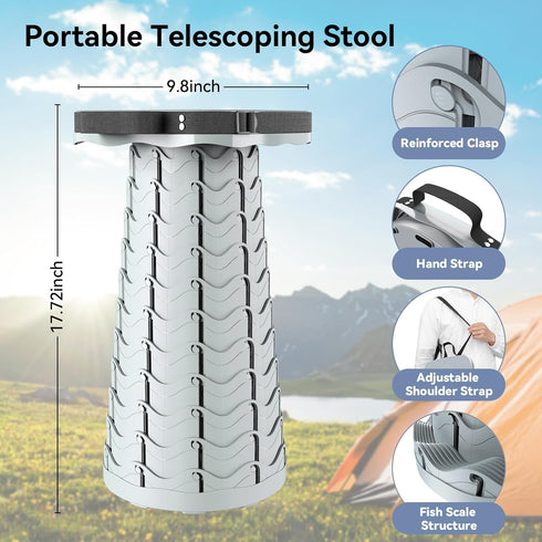 Guioiby 2026 485lbs, Upgraded Collapsible Stool, Portable Folding Stool, Telescoping Camping Stool with Max Load