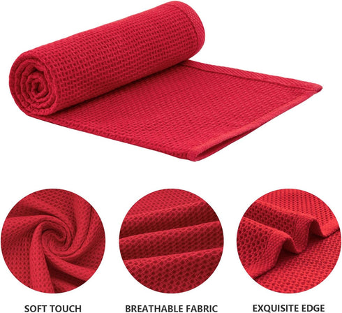 joybest Cotton Kitchen Towels, 4-Pack Ultra Soft Absorbent Dish Cloths, 18 in x 28 in, Red