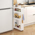Slim 4-Tier Storage Cart, 5-Inch Width White Rolling Cart with Handle & Wooden Top for Kitchen, Bathroom, Laundry