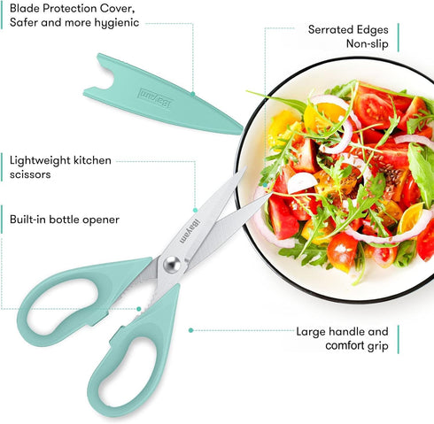 Kitchen Shears, iBayam Kitchen Scissors Heavy Duty Meat Scissors Poultry Shears, Dishwasher Safe Food Cooking Scissors All Purpose Stainless Steel Utility Scissors, 2-Pack (Aqua Sky) by iBayam