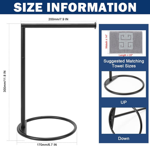NearMoon Hand Towel Holder Stand, Thicken Metal L Shape Hand Towel Rack, Stable Free-Standing Towel Bar, Small Towel Ring Stand for Bathroom Kitchen Vanity Countertop, 8” L 12” H (Matte Black, 1 Pack) by NearMoon