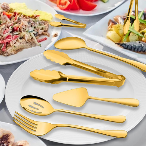 XEVOM 6-Piece Stainless Steel Serving Utensil Set, Includes Serving Spoon, Slotted Spoon, Fork, Tong