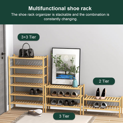 H&D home interchanges 2-Tier Closet,Entryway,Hallway,Bathroom,Living 2-Tier) Bamboo Shoe Rack Organizer-Stackable