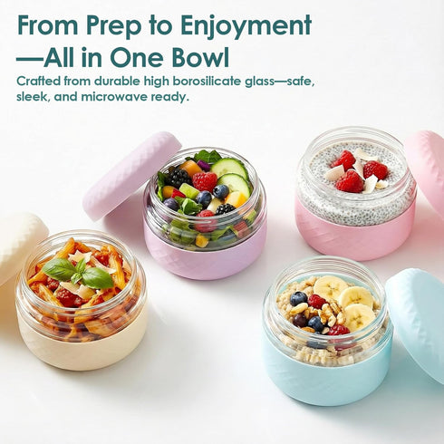2 Pack 16 oz Glass Lunch Bowl Containers with Lids | Leak & Spill Proof, BPA-Free, Microwave & Dishwasher Safe