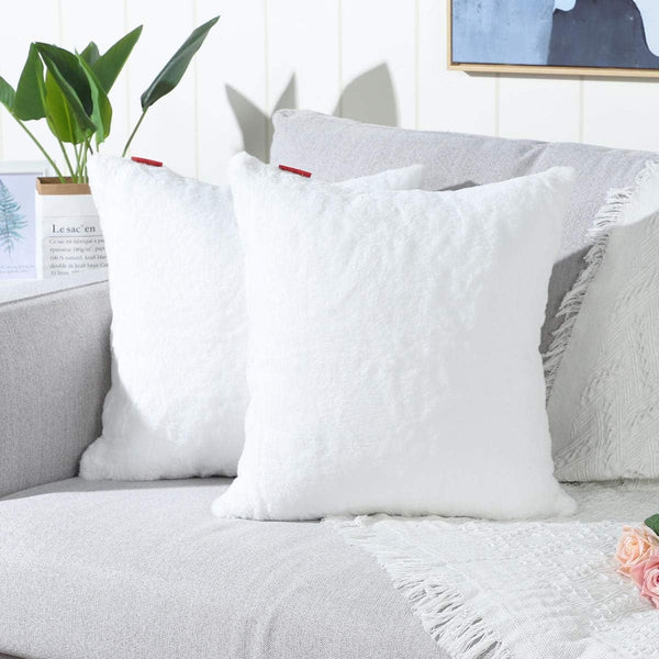 MANDIOO Pack of 2 Pure Snow White Faux Fur Throw Pillow Covers, 22x22 Inches