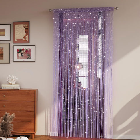 ave split Decorative Door String Curtain Wall Panel, Light Purple Tassel Screen Room Divider, 100x200 centimeters