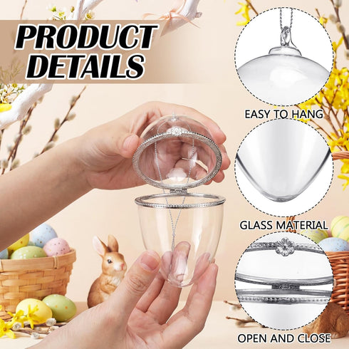 Gemscream 6 4 Inch Pcs Hinged Glass Clear Easter Box Ornament Egg Fillable Ornament That Open Orb Clear Glass Ball