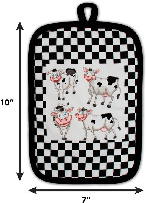 Oven Mitt and Potholder Kitchen Set, 3 Piece Laughing Cows Accessory, Waterproof Oven Glove and Tea Towel