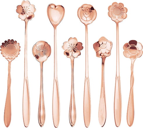ESRISE 9 Pcs Flower Spoon Set, Stainless Steel Tea and Dessert Spoons, Cute Demitasse Scoop for Mixing Milkshake Jam