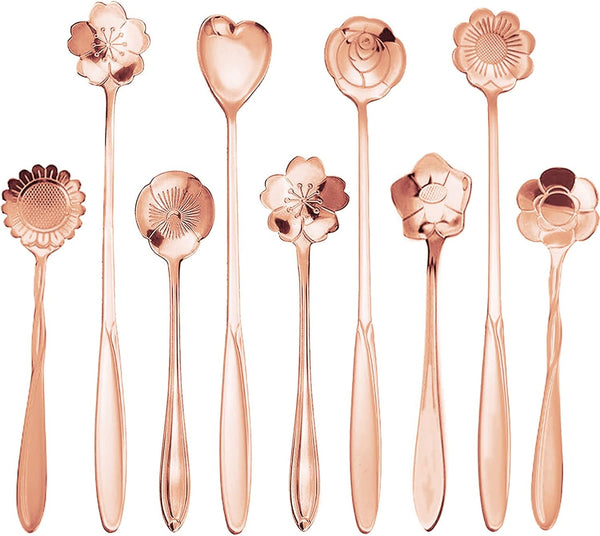 ESRISE 9 Pcs Flower Spoon Set, Stainless Steel Tea and Dessert Spoons, Cute Demitasse Scoop for Mixing Milkshake Jam