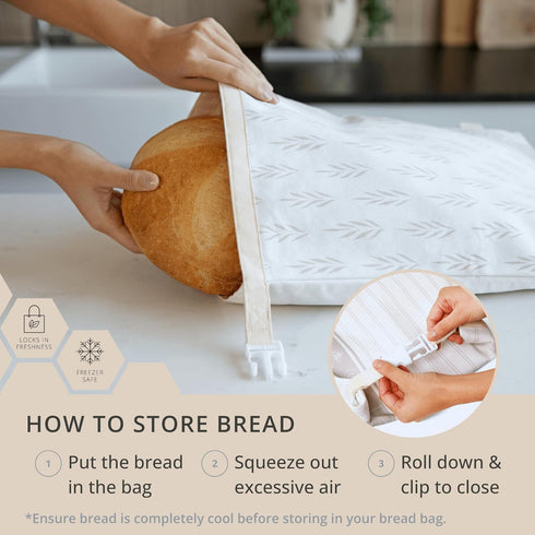 Reusable Bread Bags for Homemade Bread (2 Pack) - Cotton Beeswax Bags for Sourdough Bread Storage