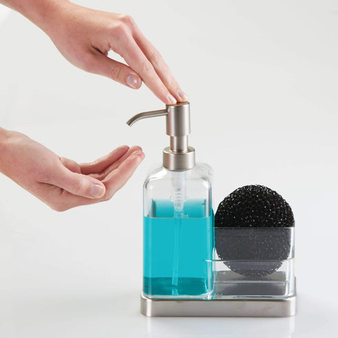 iDesign 67080 Forma Plastic Soap Pump with Caddy, Dispenser with Storage Compartment, Stainless