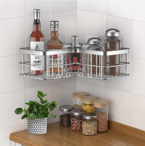 4-Pack Yazoni Corner Shower Caddy, Adhesive Shower Shelves with Soap Holder No Drilling, Rustproof Bathroom Shower