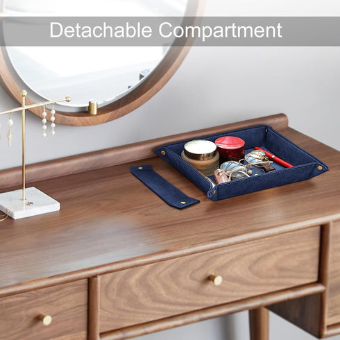 SITHON Dark Blue Valet Tray Organizer, Removable 2 Compartment Catchall Tray for Bedside, Vanity, Nightstand
