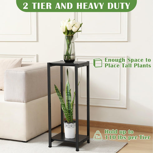 Indoor,31 Inch Stands,2 Dipion Tall Plant Stand Plant Tier Metal Plant Stand with Heavy Duty Wood,Black