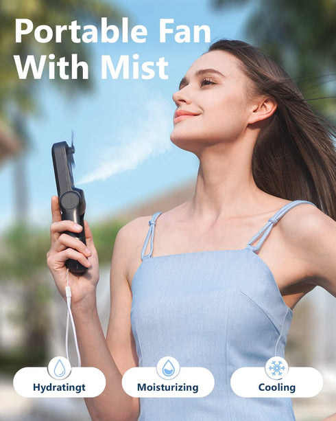 SWEETFULL Misting Fan, Handheld Personal Mister Fan, Small Fan Rechargeable, Mini Spray Water Mist Fan, Kids Women Portable Fan For Travel, Outdoors, Hiking, Camping Home Office (Black) by SWEETFULL