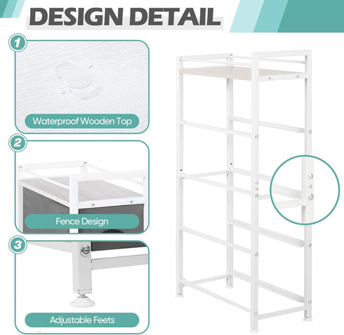 MOOACE Narrow Dresser with 4 Drawers, Vertical Storage Tower, Small Fabric Dresser, Steel Frame & Wooden Top for