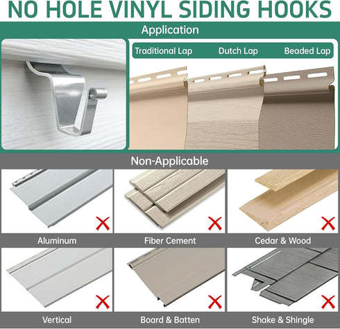 Vinyl Siding Hooks (30 Pack), Heavy Duty Hangers Clips for Hanging Outdoor Lights and Wreath Decor
