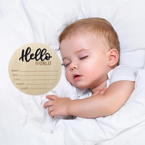 LZEDIRA 5.9 Inch Baby Announcement Sign, Wooden Hello World Newborn Sign Birth Announcement Signs, Hello World Nursery