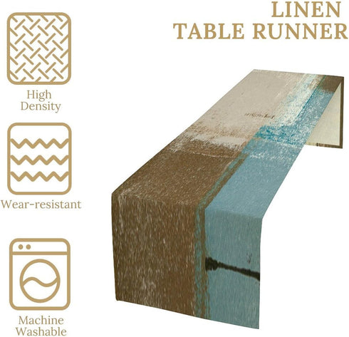Nitmbi 13x72inch Beige Blue Abstract Art Contemporary Table Runner,Modern Neutral Decorative Pattern Table Runner