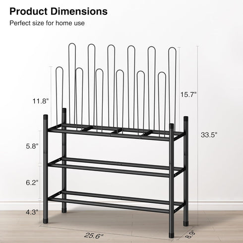 6 2-Tier 9 Closet STO STO Detachable Shoe and Boot Rack Organizer, Metal Stackable Boot Rack for Pairs, Shoe Rack