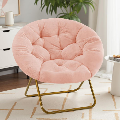 Sweetcrispy Saucer Chairs, Comfy Folding Cozy Faux Fur Living Room Reading Lounge