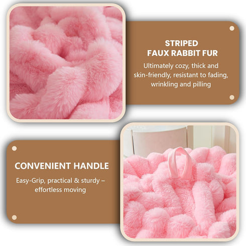 MEGO Kids Fluffy Faux Rabbit Fur Bean Bag Chair Cover(No Filler), Soft Shaggy Wide Striped Stuffed Animal Storage Bean