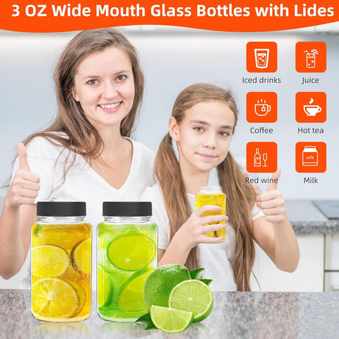 DODHEG 9 2 Pcs Glass Juice Bottle, Bulk Beverage Containers, Drink Containers for Milk, Juice, Drinks Bottle Black Lid