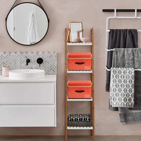 2 Pack Closet Small Storage Boxes with Lids Linen Collapsible Cube Storage Basket with Handle & Label, Jane's Home