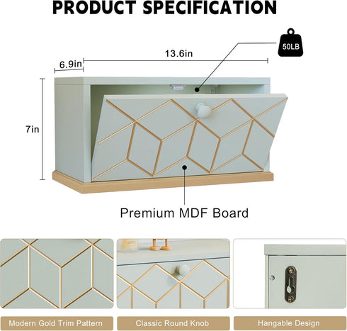 Modern Green Floating Nightstand with Flap Door - Compact Wall-Mounted Design