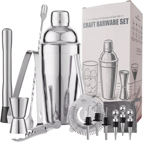 13-Piece Bartender Kit Bar Tool Set Boston Cocktail Shaker Set with Muddler,Strainer,Jigger,SpoonHome