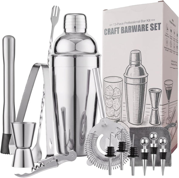 13-Piece Bartender Kit Bar Tool Set Boston Cocktail Shaker Set with Muddler,Strainer,Jigger,SpoonHome