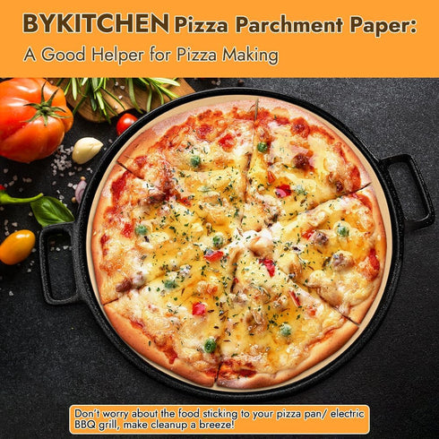 BYKITCHEN 14 Inch Parchment Paper Rounds, Non Stick Pizza Parchment Paper, Set of 100 for Baking, BBQ Grill, Pizza Pan