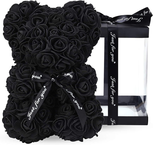 LINKLO 10 inch Rose Bear - Artificial Rose Flower Teddy Bear Gift for Wedding, Mothers Day, Anniversary