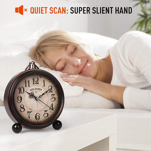 RODH Battery Alarm Clock,Night Light,Vintage Hangable Super Silent Non Ticking Analog Table Clock for Bedroom Bedside