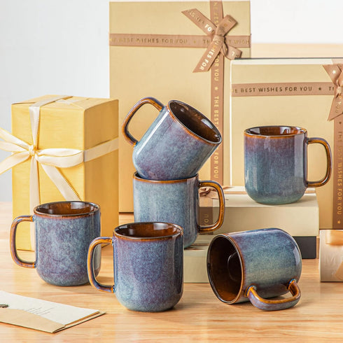 16 oz Set 6, vancasso Coffee Mugs of Large Ceramic Mug with Handle, Unique Glaze Coffee Cups for Latte, Cappuccino
