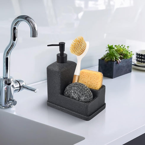 3 1 Countertop Dish Soap Dispenser with Sponge Holder,Liquid Hand and Dish Soap Dispenser and Spong Caddy with Brush