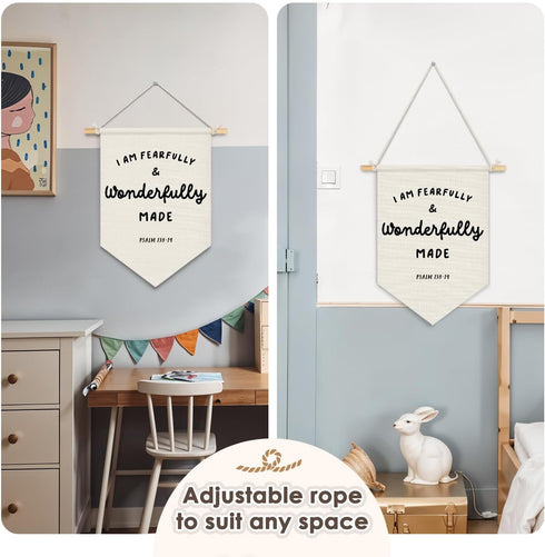 Wheatwin 15x11 Inch Christian Nursery Decor, I Am Fearfully and Wonderfully Made Wall Hanging Pennant Flag Banner