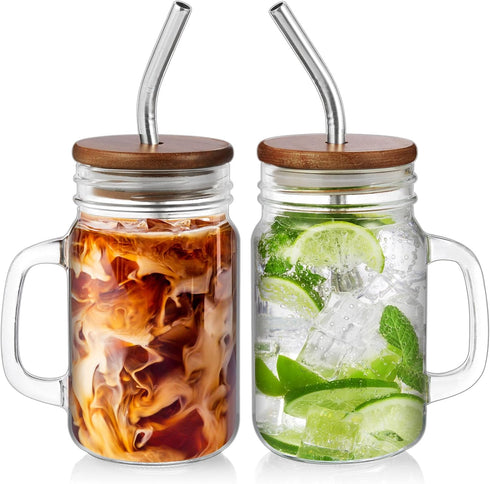 DRASTAR Iced Coffee Cup, 16 oz Mason Jar Cups with Handle, Small