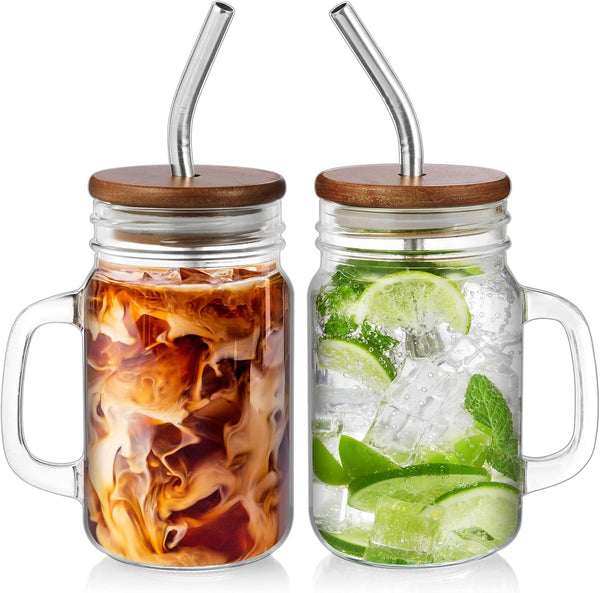 DRASTAR Iced Coffee Cup, 16 oz Mason Jar Cups with Handle, Small