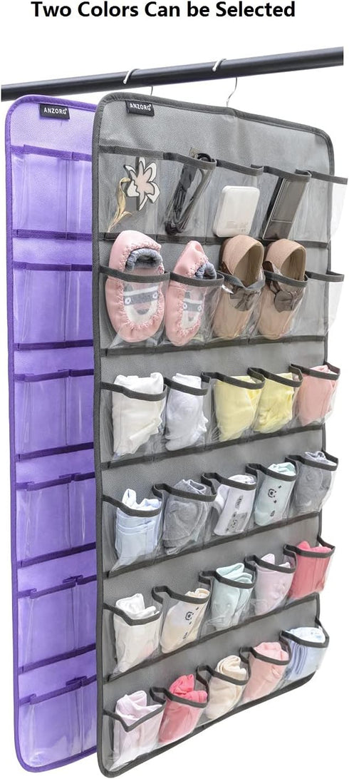 Closet 30 Hanging Baby Shoes Organizer Baby Headband Holder Organizer for Baby Bow Socks Underwear with Clear Pockets