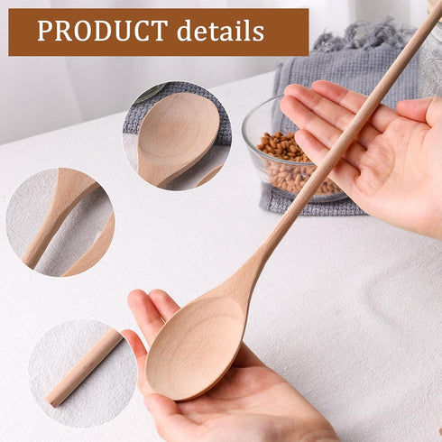 HANSGO 3PCS Long Handle Cooking Spoons, 14 Inch Wooden Tasting Spoons for Japanese Style Cooking