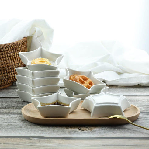 Set of 4 Star Shaped Ceramic Sauce Dishes, Multipurpose Appetizer Plates, Sushi Dipping Bowls