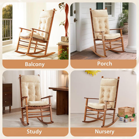 Set Rocking Chair Cushions Indoor & Outdoor, Patio Glider Rocking Chair Cushions with Ties, Use on Porch, Nursery