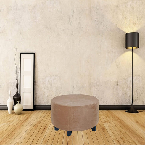 GAMUKAI Round Ottoman Slipcover Stretchable Footstool Cover with Elastic Bottom | Plush Velvet Fabric | Fits Storage