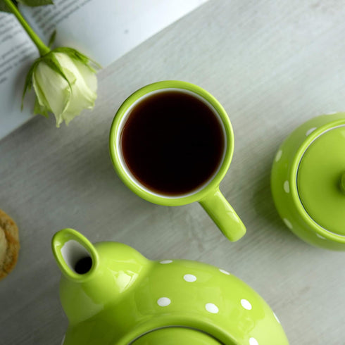 City to Cottage Handmade Lime Green and White Polka Dot Ceramic Coffee Mug, 7 oz / 200ml, Unique Gift