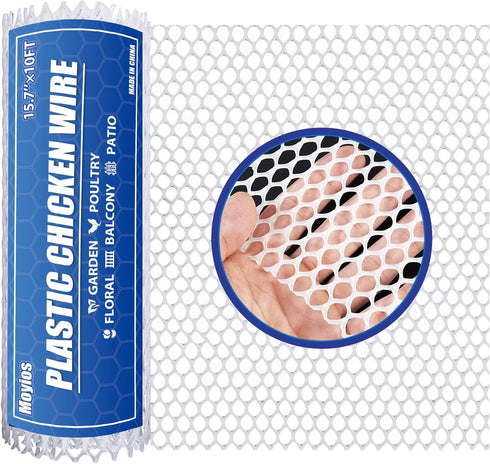 White Plastic Chicken Wire Mesh 15.7IN x 10FT 500GSM - for Garden,Poultry,Dogs,Rabbit,Crafts,Agricultural